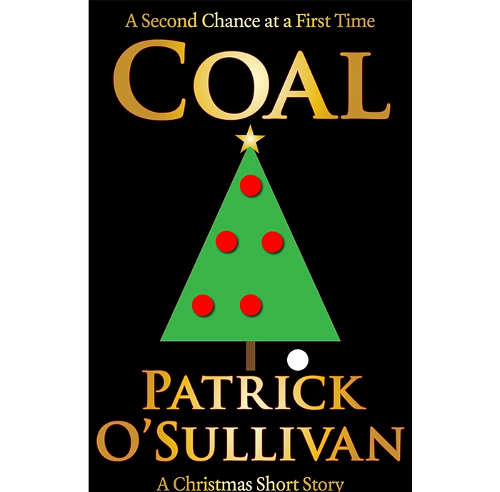 Book cover of 'Coal' by Patrick O'Sullivan with a Christmas tree illustration on a black background.