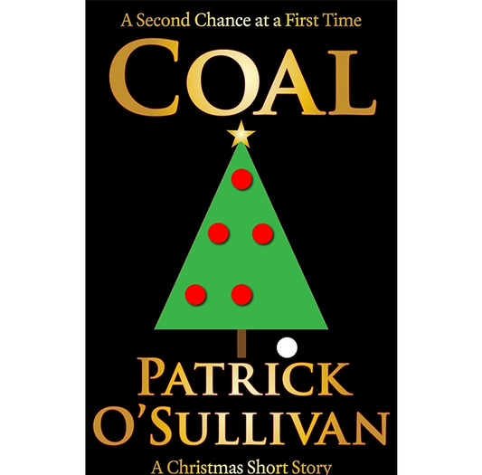 Book cover of 'Coal' by Patrick O'Sullivan with a Christmas tree illustration on a black background.